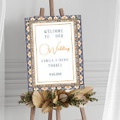 Modern Talavera Mexican Tile Wedding Welcome Sign ポスター