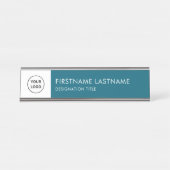 Modern Tale Blue and White - Add Logo, Name, Title デスクネームプレート (正面)