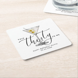 Modern “Talk Thirty to Me” Martini Glass 30th スクエアペーパーコースター