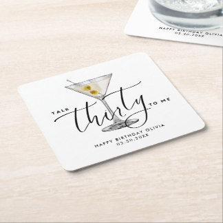 Modern “Talk Thirty to Me” Martini Glass 30th スクエアペーパーコースター