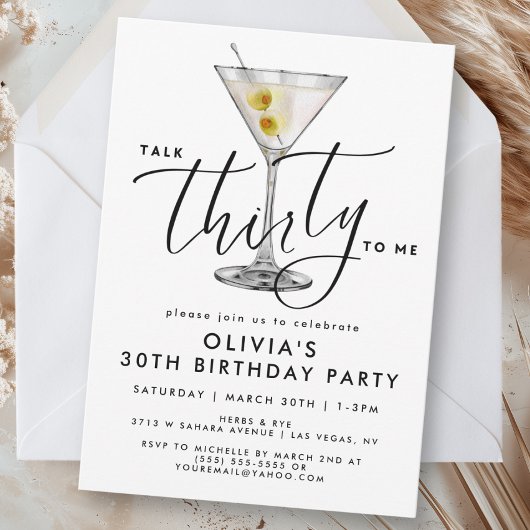 Modern “Talk Thirty to Me” Martini Glass 30th 招待状
