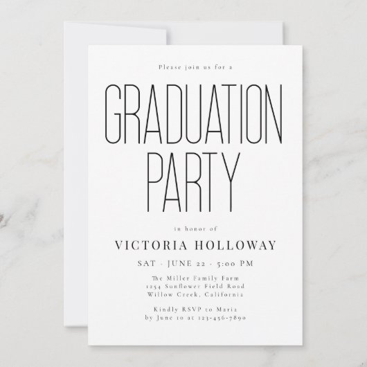 Modern Tall Typography Graduation Party Invitation 招待状 (裏面)