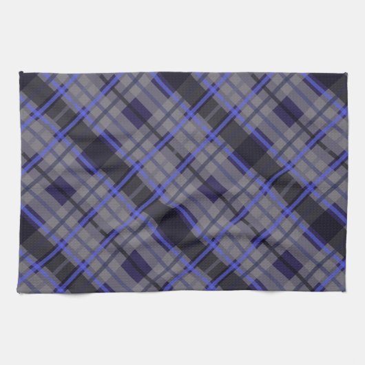 Modern Tartan Blue Gray Black Pattern キッチンタオル (横)