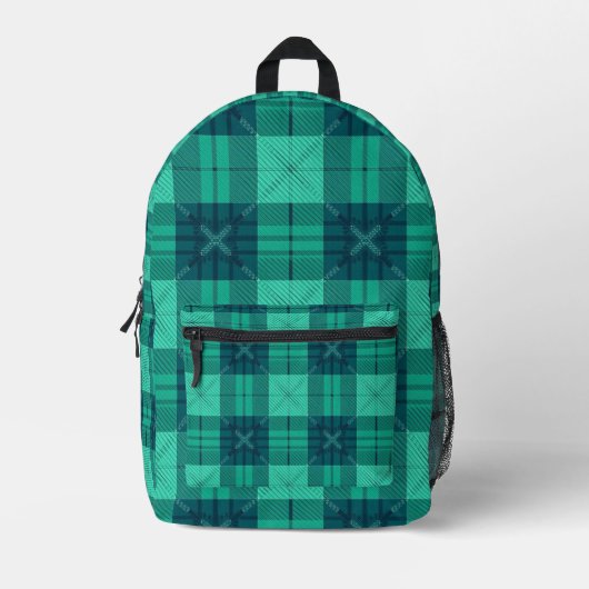 Modern Tartan Plaid Green Backpack プリントバックパック (正面)