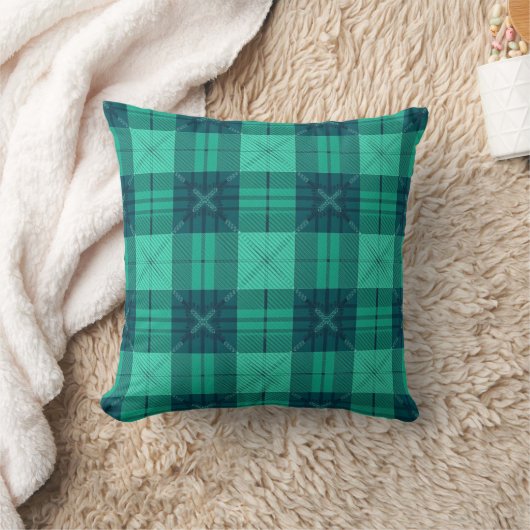 Modern Tartan Plaid Green Throw Cushion クッション (ブランケット)