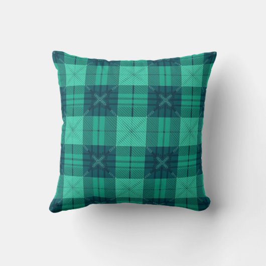 Modern Tartan Plaid Green Throw Cushion クッション (裏面)