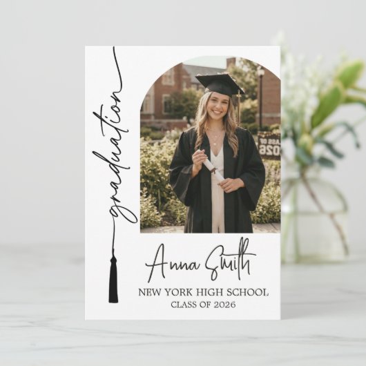 Modern Tassel Script Photo Graduation Invite 招待状 (スタンド正面)