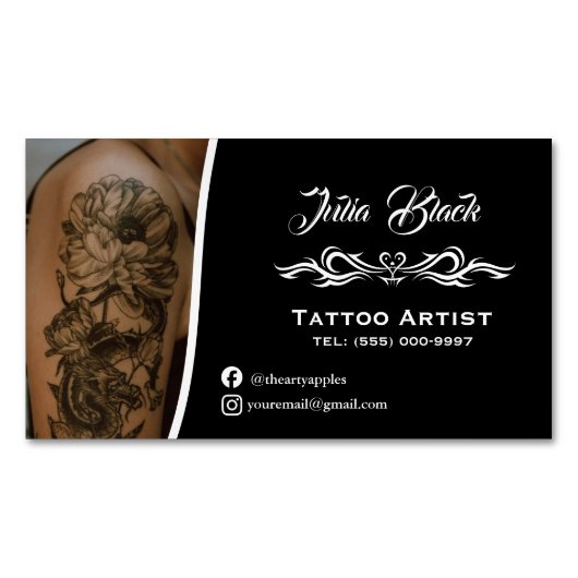 Modern Tattoo Artist Business Card Magnet – Custom マグネット名刺 (正面)