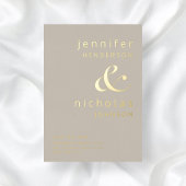 Modern Taupe Beige Typography Wedding Gold 箔招待状