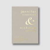 Modern Taupe Beige Typography Wedding Gold 箔招待状