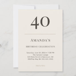 Modern Taupe & Cream 40th Birthday Celebration 招待状