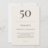 Modern Taupe & Cream 50th Birthday Celebration 招待状 (正面)