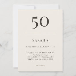 Modern Taupe & Cream 50th Birthday Celebration 招待状