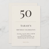 Modern Taupe & Cream 50th Birthday Celebration 招待状 (正面/裏面)