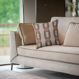 Modern Taupe Denim and Rust  クッション