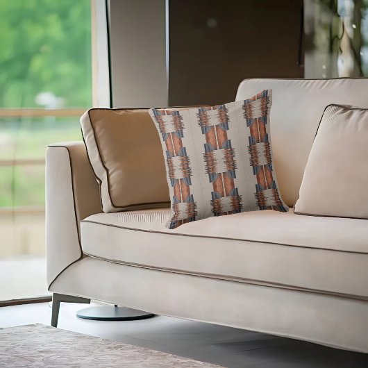 Modern Taupe Denim and Rust  クッション