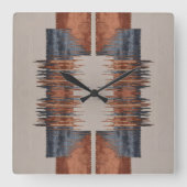 Modern Taupe Denim and Rust スクエア壁時計 (正面)