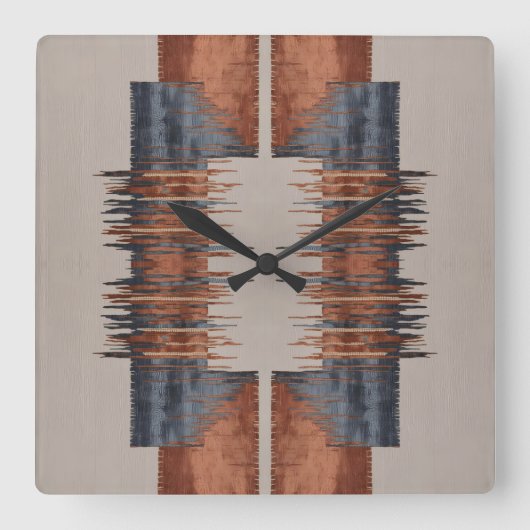 Modern Taupe Denim and Rust スクエア壁時計 (正面)
