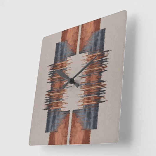 Modern Taupe Denim and Rust スクエア壁時計 (傾斜)