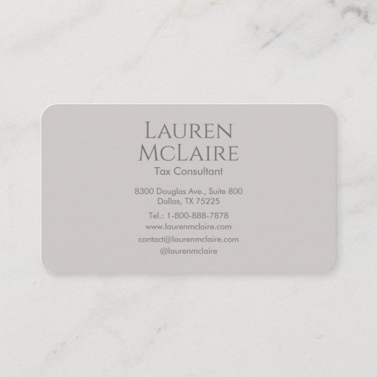 Modern Taupe Gray Monogram Business Card 名刺 (裏面)