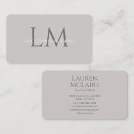 Modern Taupe Gray Monogram Business Card 名刺