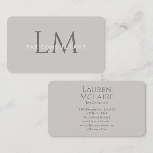 Modern Taupe Gray Monogram Business Card 名刺 (正面/裏面)