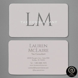 Modern Taupe Gray Monogram Business Card 名刺