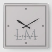 Modern Taupe Gray Monogram Office Decor スクエア壁時計 (正面)