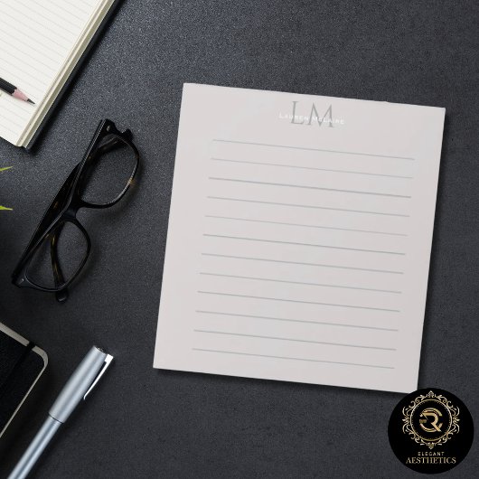 Modern Taupe Gray Monogram Stationery ノートパッド