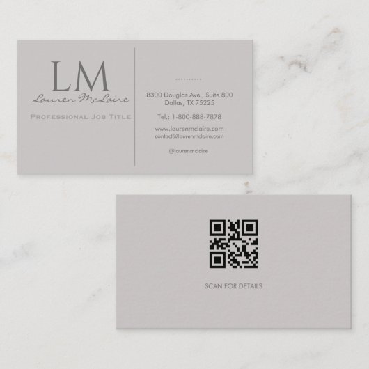 Modern Taupe Gray QR Code Business Branding 名刺 (正面/裏面)