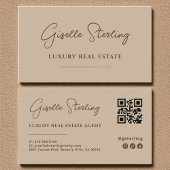 Modern Taupe Minimalist Script QR Code 名刺