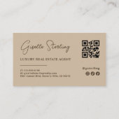 Modern Taupe Minimalist Script QR Code 名刺 (裏面)