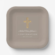 Modern Taupe Religious Cross Boy Confirmation
