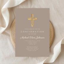 Modern Taupe Religious Cross Boy Confirmation