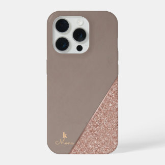 Modern Taupe & Rose Gold Geometric Glitter Luxury  iPhone 15 Proケース