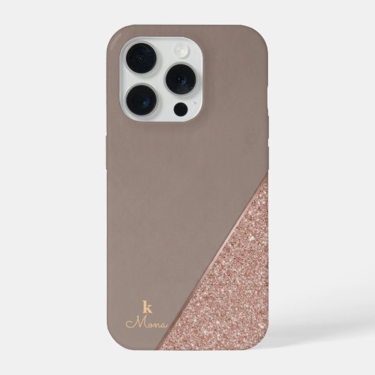 Modern Taupe & Rose Gold Geometric Glitter Luxury  iPhoneケース (裏面)