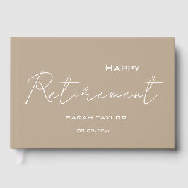 Modern Taupe White Happy Retirement Personalized  ゲストブック