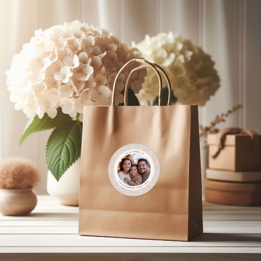 Modern Taupe & White Snowflake Photo Christmas ラウンドシール