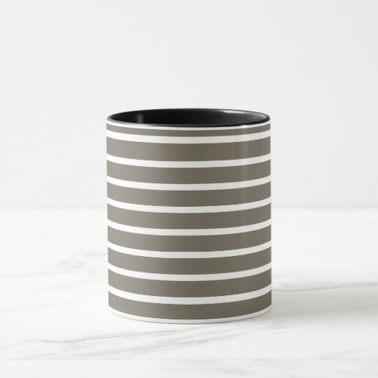 Modern Taupe & White Striped Mug  マグカップ (中央)