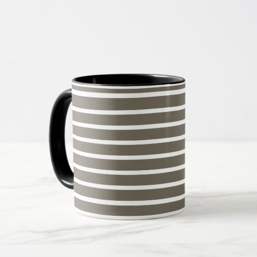 Modern Taupe & White Striped Mug マグカップ (正面左)