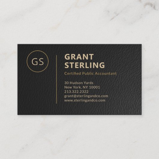 Modern Tax Preparer CPA Faux Leather Black Gold 名刺 (正面)