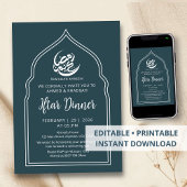 Modern Teal Arch Ramadan Iftar Dinner Invitation 招待状