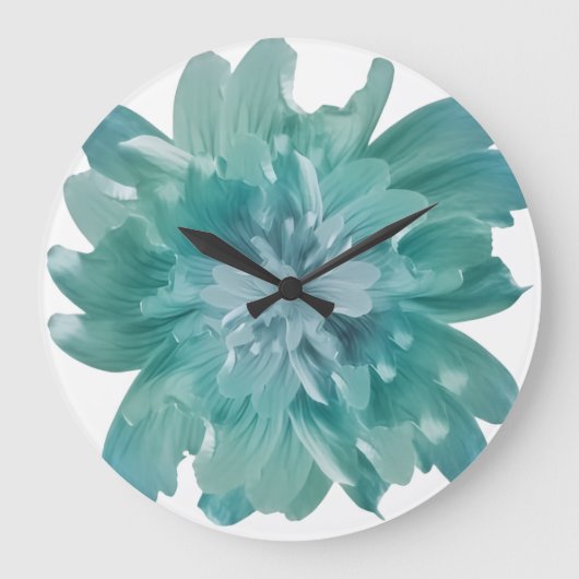 Modern Teal Bloom Artistic Wall Clock – Large Flor ラージ壁時計 (正面)