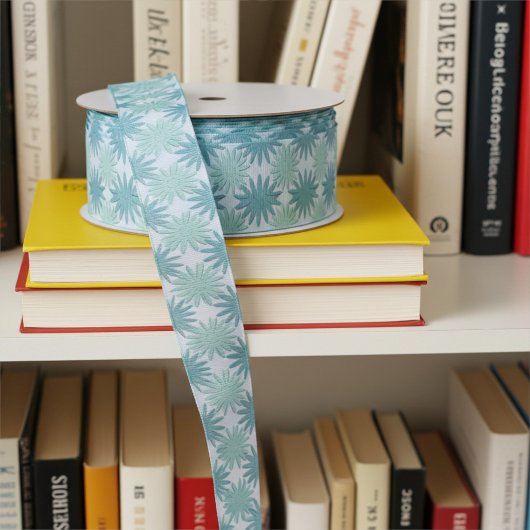 Modern Teal Blue Abstract Floral Pattern グログランリボン