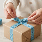 Modern Teal Blue Abstract Floral Pattern グログランリボン