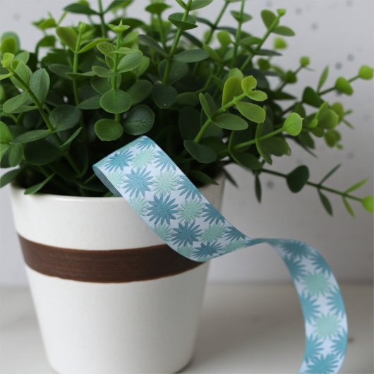 Modern Teal Blue Abstract Floral Pattern グログランリボン