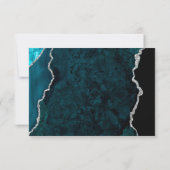Modern Teal Blue Agate Silver Script Wedding RSVP (裏面)