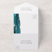 Modern Teal Blue Rose Gold Agate Wedding オールインワン招待状 (外側)