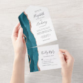 Modern Teal Blue Rose Gold Agate Wedding オールインワン招待状 (貼ってはがせる)