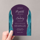 Modern Teal Blue Silver Agate Purple Arch Wedding アクリル招待状 (インサイチュ (ポータブル))